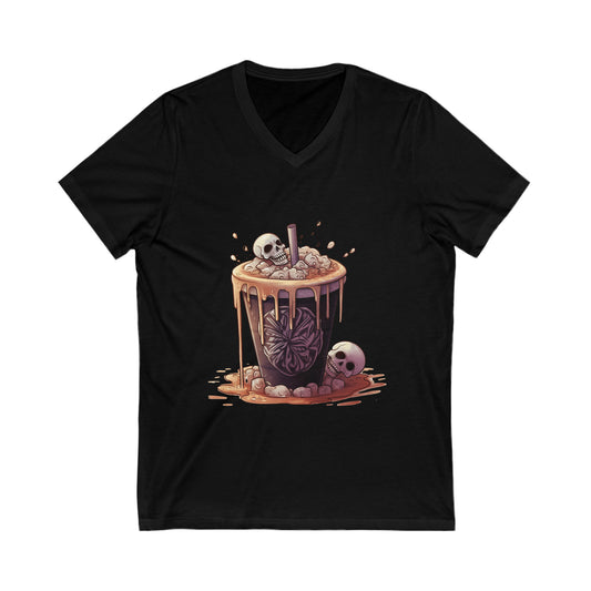 Skull Latte Unisex Jersey Short Sleeve V-Neck Tee