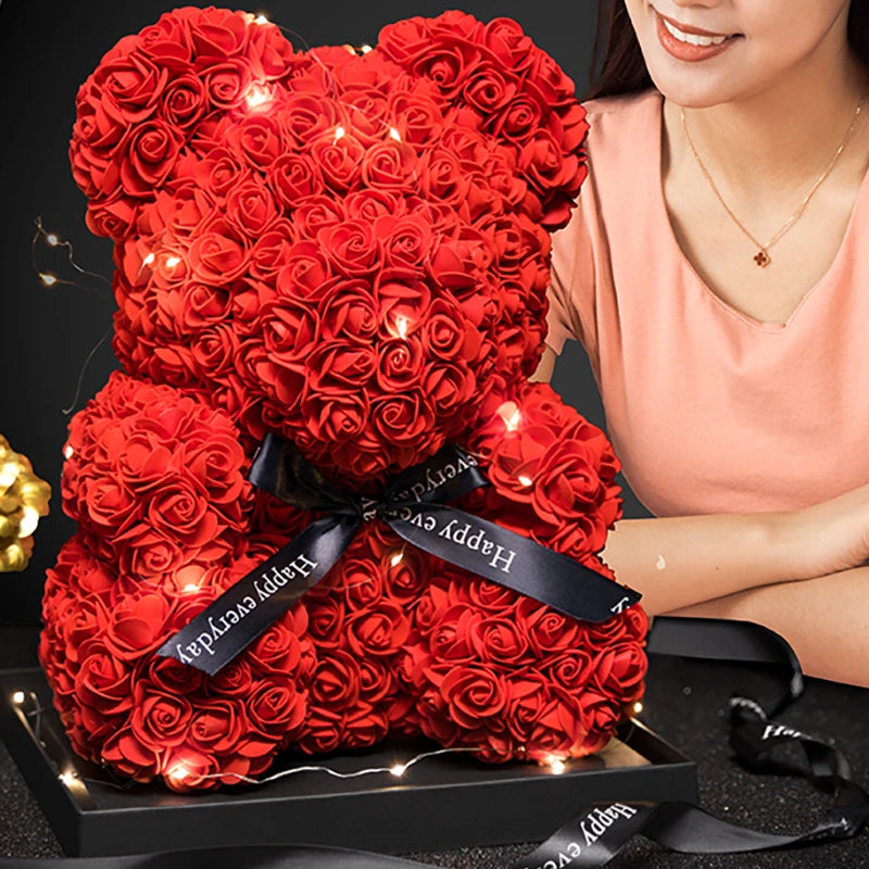 Rose Teddy Bear With Box Lights