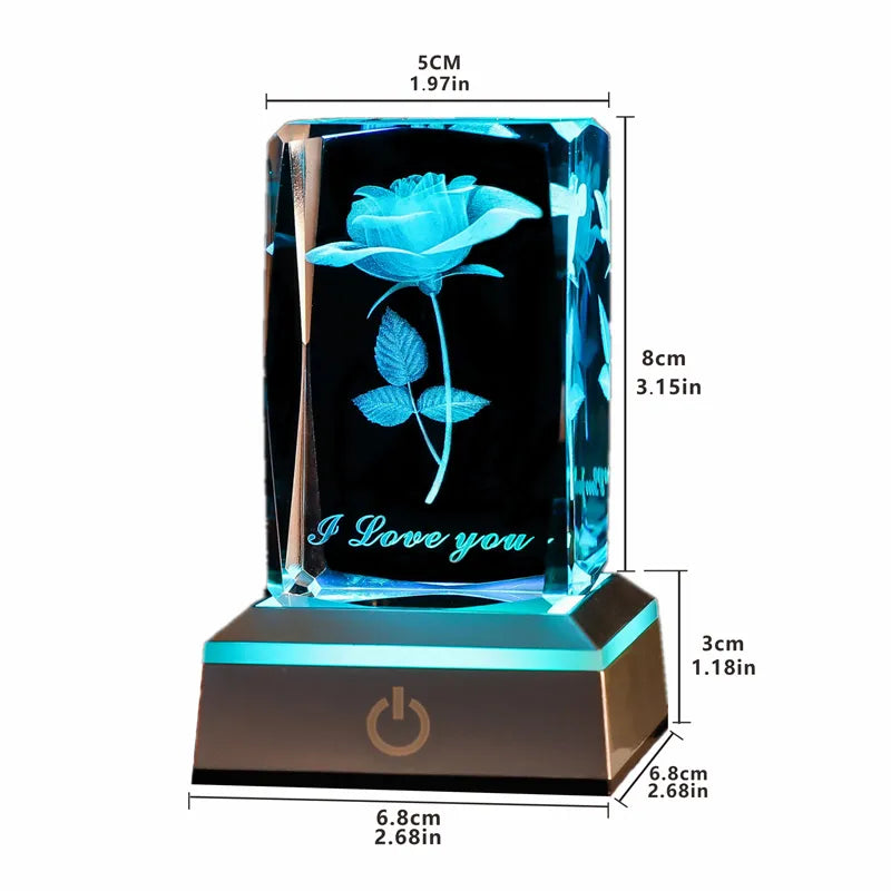 3D Crystal Rose LED Night Light