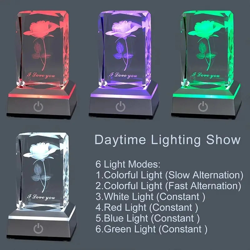 3D Crystal Rose LED Night Light