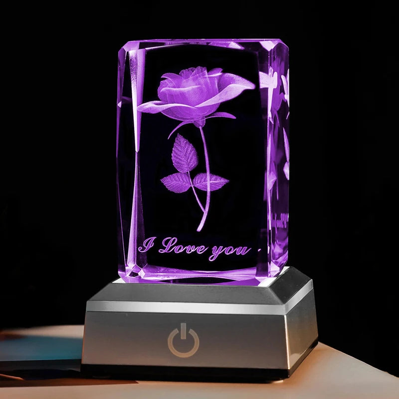 3D Crystal Rose LED Night Light